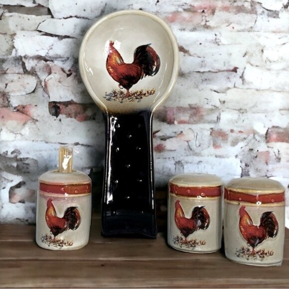 Rooster Kitchen Ceramic Artisan Accessories Functional Art Rustic Farmhouse Set - Picture 1 of 14